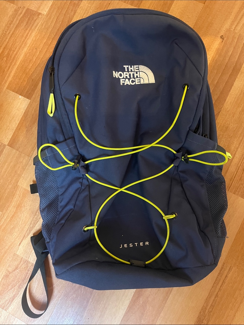 The North Face Navy Backpack with Neon Yellow Accents
